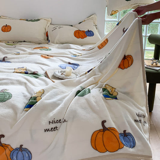 Couverture en flanelle avec citrouille de dessin animé et ours mignon