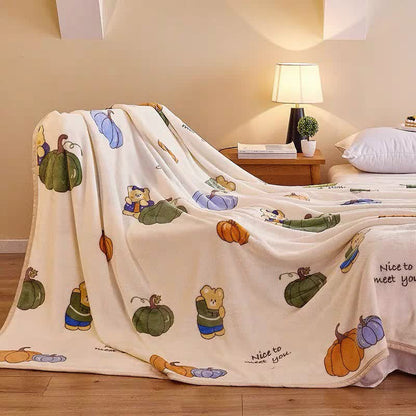 Couverture en flanelle avec citrouille de dessin animé et ours mignon