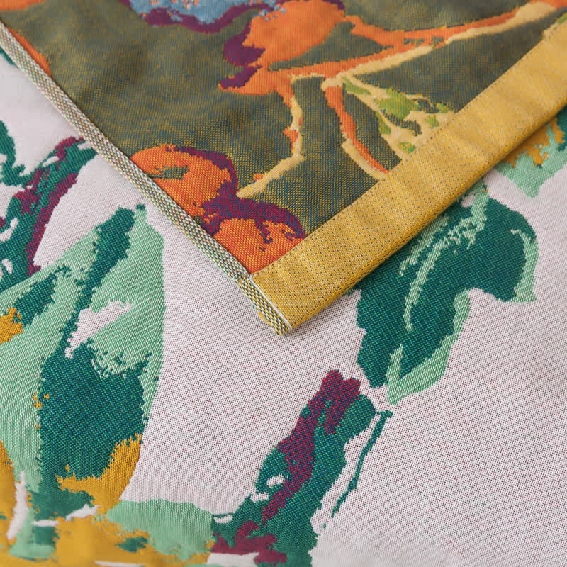 Serviette de bain en gaze de coton à quatre couches avec motif floral