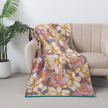 Serviette de bain en gaze de coton respirante avec motif de rose pastorale