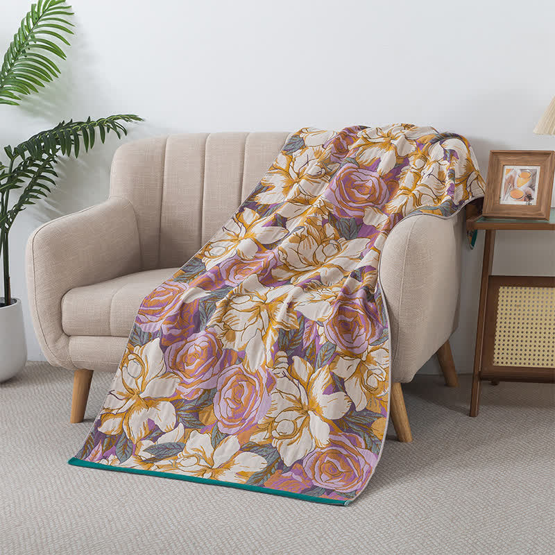 Serviette de bain en gaze de coton respirante avec motif de rose pastorale
