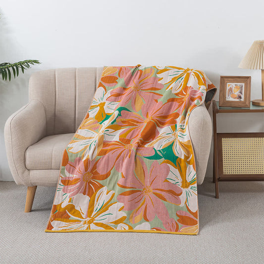 Serviette en gaze de coton respirante avec motif floral vibrant