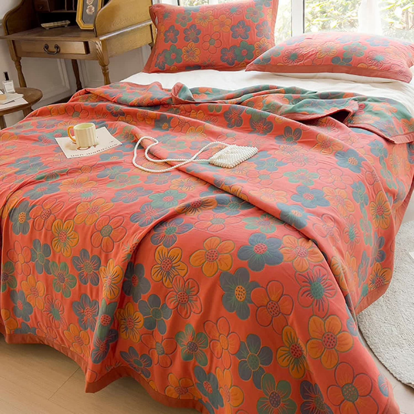 Couette réversible « Splendid Flower » en coton jacquard
