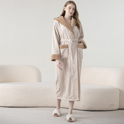 Peignoir d'hiver long en polaire avec capuche