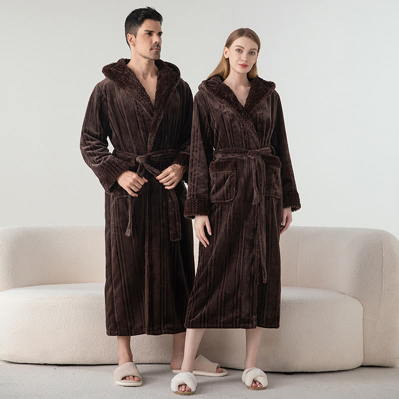 Peignoir d'hiver long en polaire avec capuche
