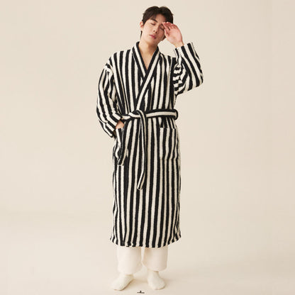 Peignoir long d'hiver en polaire à rayures modernes - Peignoir avec pantalon - Noir et blanc - XXL pour hommes - image 11