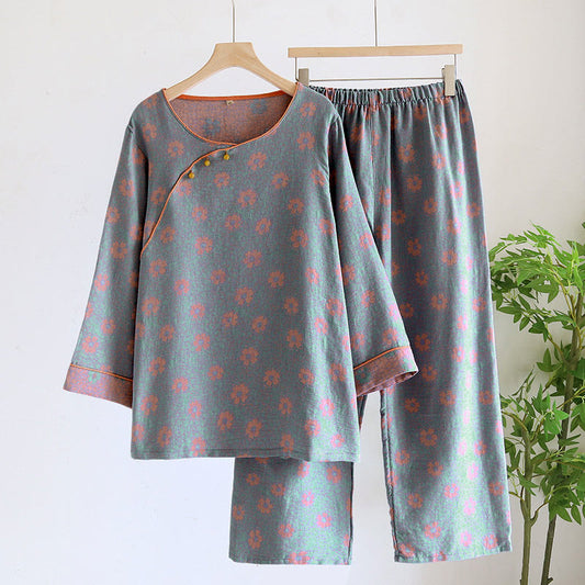 Ensemble pyjama décontracté en gaze de coton à motif floral