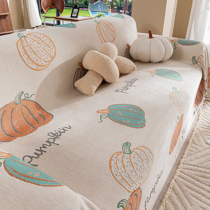 Housse de canapé en chenille avec citrouille d'Halloween