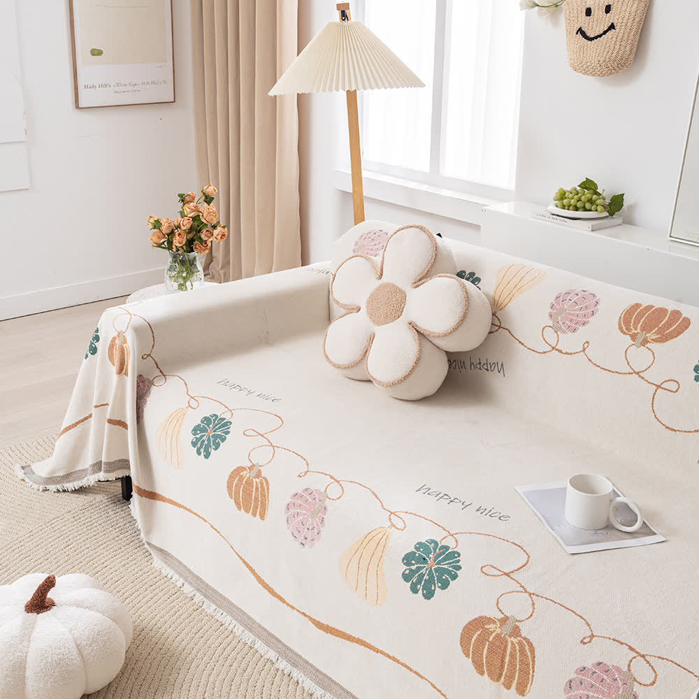 Housse de canapé en chenille rustique et antidérapante avec motif citrouille