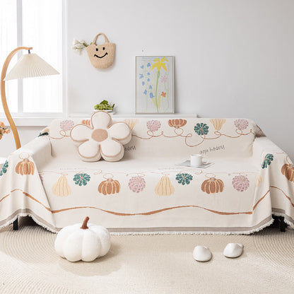 Housse de canapé en chenille rustique et antidérapante avec motif citrouille