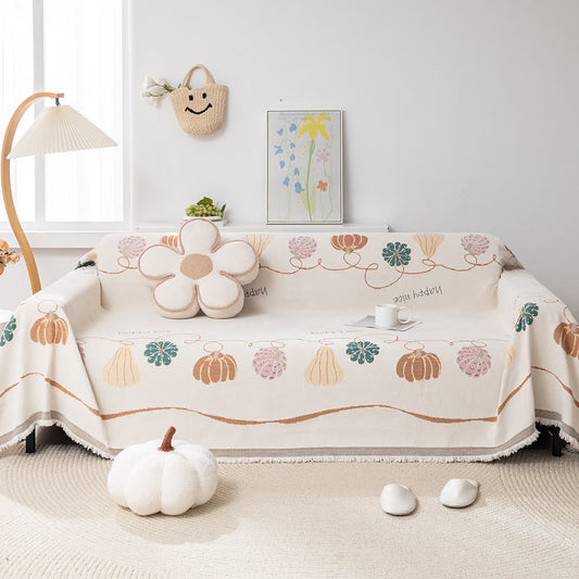 Housse de canapé en chenille rustique et antidérapante avec motif citrouille