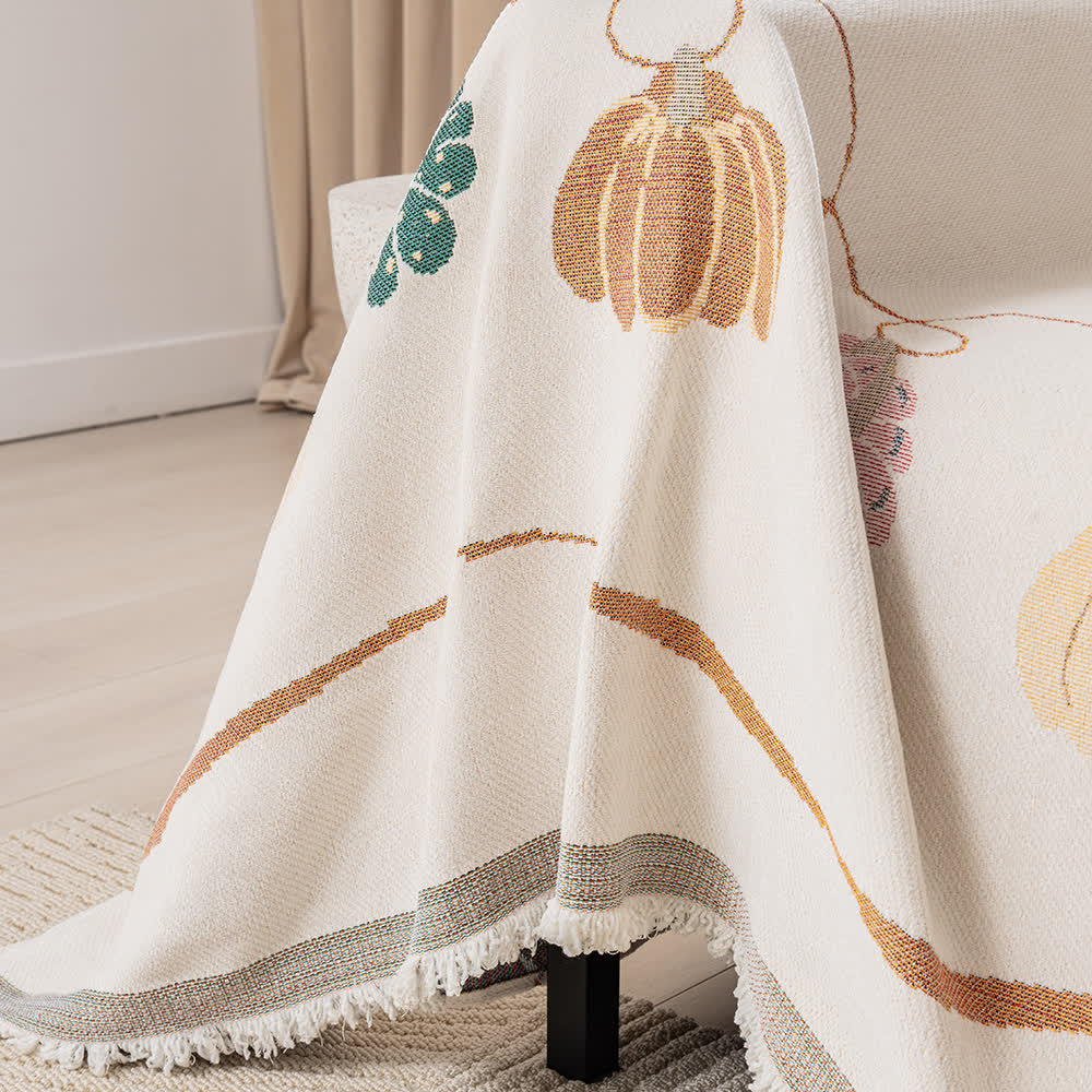 Housse de canapé en chenille rustique et antidérapante avec motif citrouille