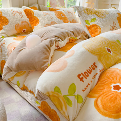 Parure de lit en velours à fleurs lumineuses (4 pièces)