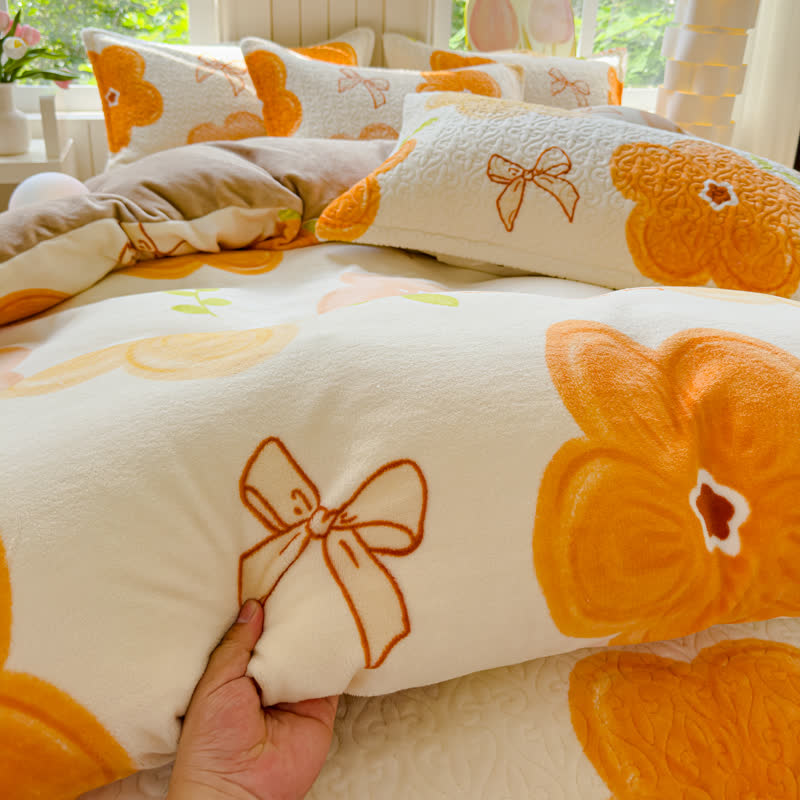 Parure de lit en velours à fleurs lumineuses (4 pièces)