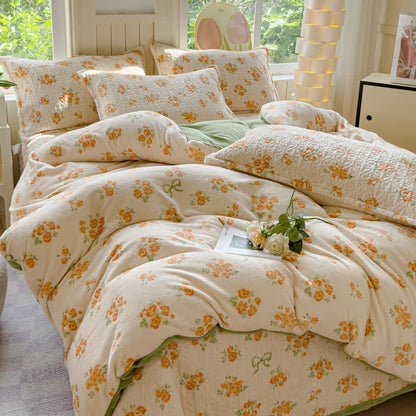 Parure de lit en velours chaud Refresh Flower (4 pièces)
