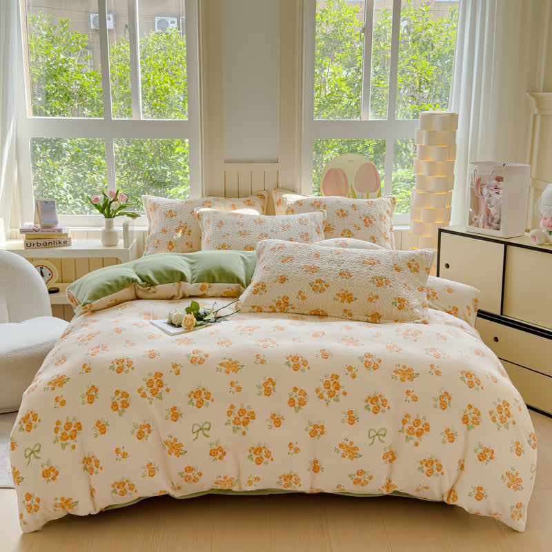 Parure de lit en velours chaud Refresh Flower (4 pièces)