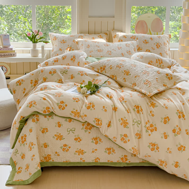 Parure de lit en velours chaud Refresh Flower (4 pièces)