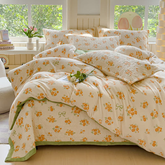 Parure de lit en velours chaud Refresh Flower (4 pièces)