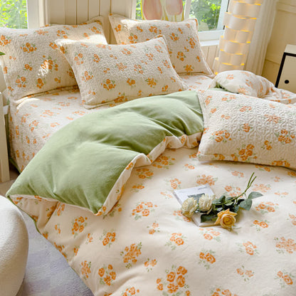 Parure de lit en velours chaud Refresh Flower (4 pièces)