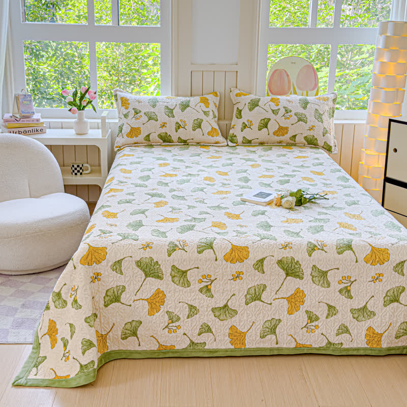 Parure de lit en velours à motif feuilles de ginkgo rustique (4 pièces)