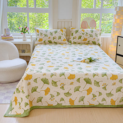 Parure de lit en velours à motif feuilles de ginkgo rustique (4 pièces)