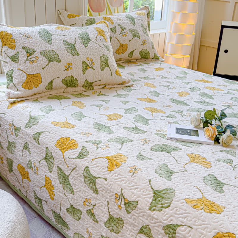 Parure de lit en velours à motif feuilles de ginkgo rustique (4 pièces)