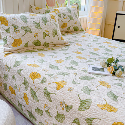 Parure de lit en velours à motif feuilles de ginkgo rustique (4 pièces)