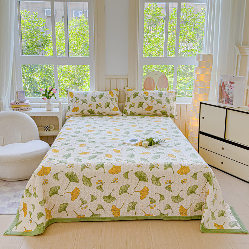 Parure de lit en velours à motif feuilles de ginkgo rustique (4 pièces)