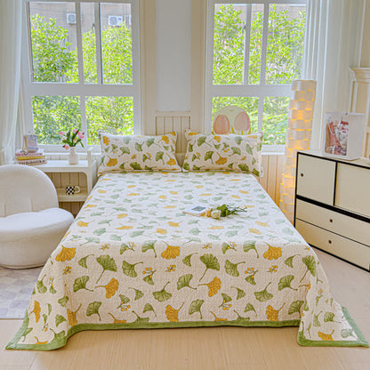 Parure de lit en velours à motif feuilles de ginkgo rustique (4 pièces)