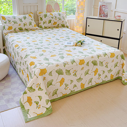 Parure de lit en velours à motif feuilles de ginkgo rustique (4 pièces)