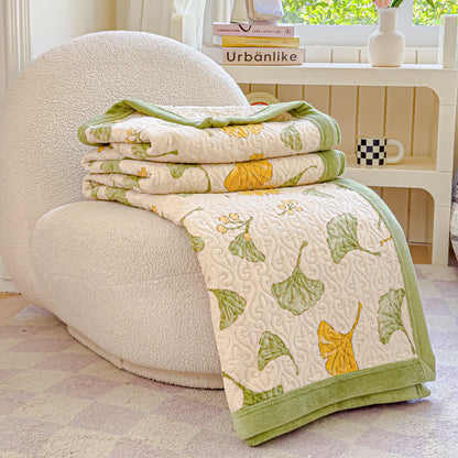 Parure de lit en velours à motif feuilles de ginkgo rustique (4 pièces)