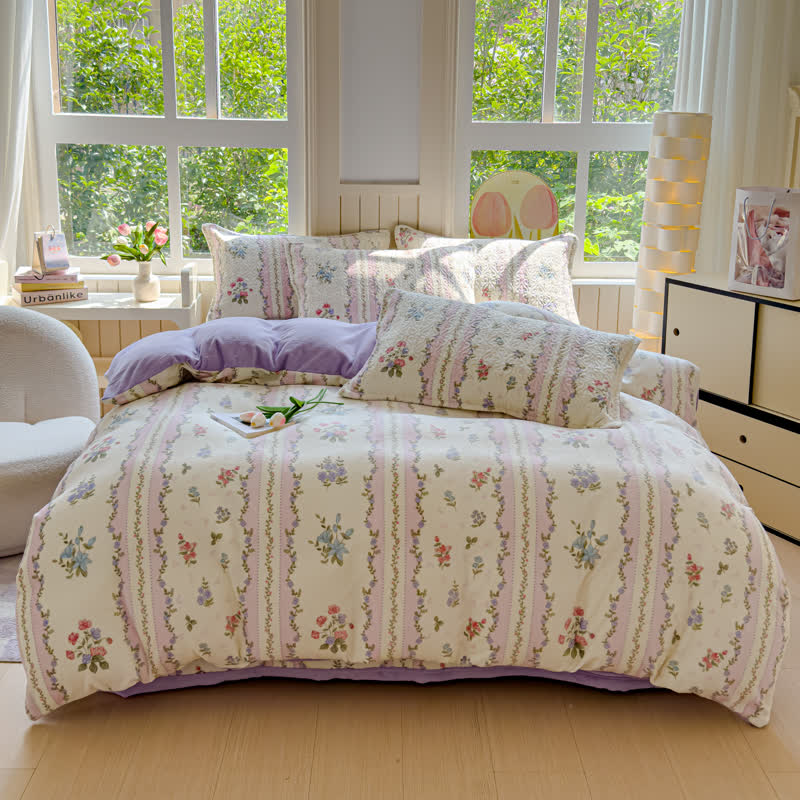 Parure de lit hivernale et douce avec motif pastoral en velours (4 pièces)