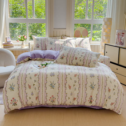 Parure de lit hivernale et douce avec motif pastoral en velours (4 pièces)