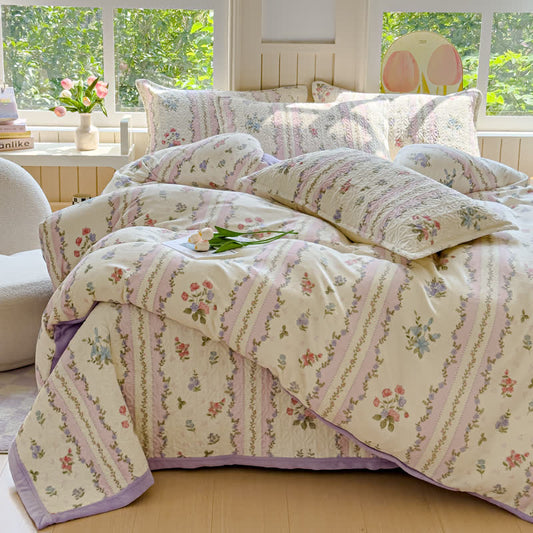Parure de lit hivernale et douce avec motif pastoral en velours (4 pièces)