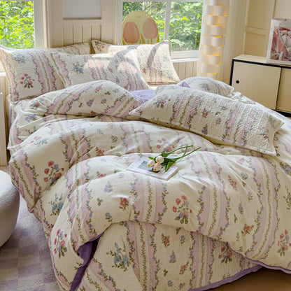 Parure de lit hivernale et douce avec motif pastoral en velours (4 pièces)