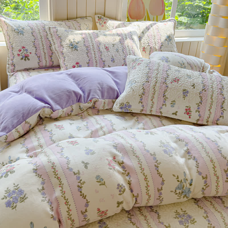 Parure de lit hivernale et douce avec motif pastoral en velours (4 pièces)