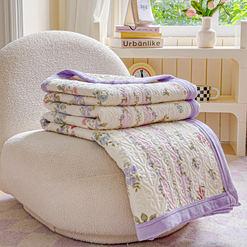 Parure de lit hivernale et douce avec motif pastoral en velours (4 pièces)