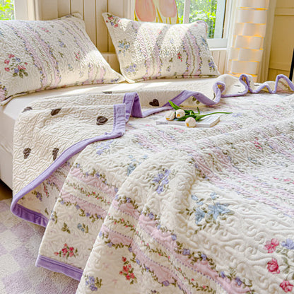 Parure de lit hivernale et douce avec motif pastoral en velours (4 pièces)