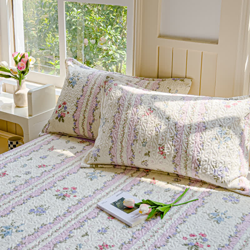 Parure de lit hivernale et douce avec motif pastoral en velours (4 pièces)