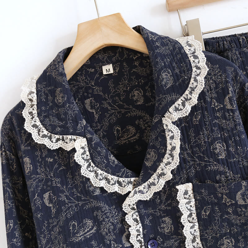 Ensemble pyjama en coton country avec fleurs de cygne
