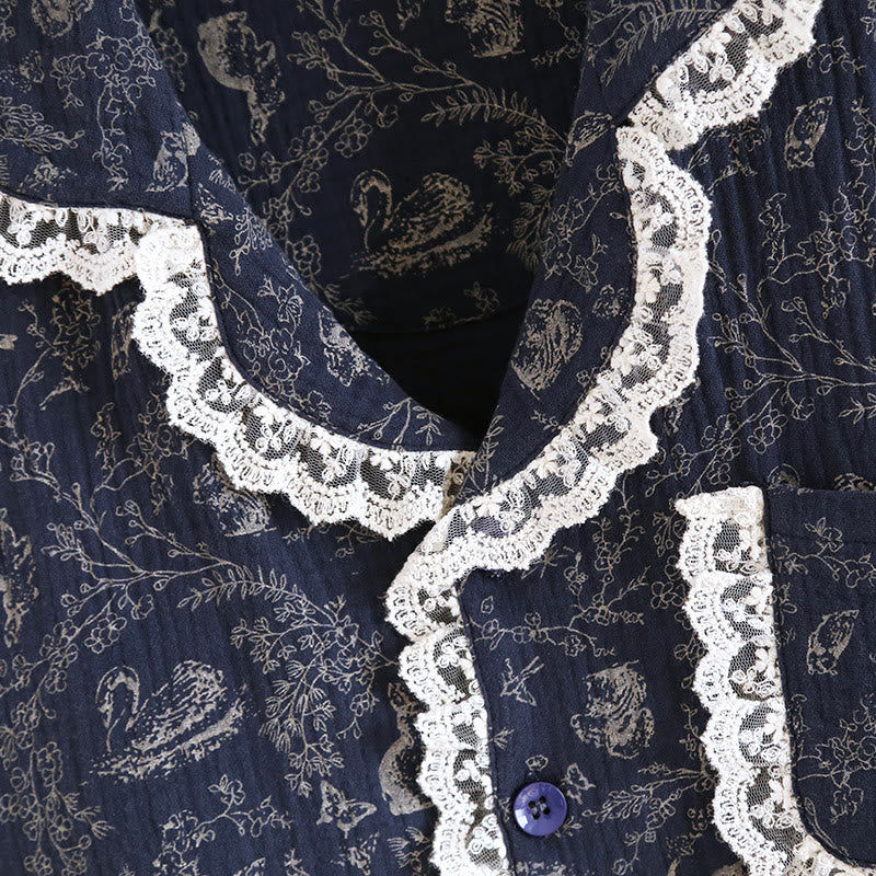 Ensemble pyjama en coton country avec fleurs de cygne