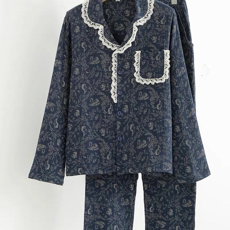 Ensemble pyjama en coton country avec fleurs de cygne