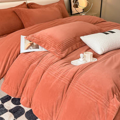Parure de lit en flanelle moelleuse et de couleur unie (4 pièces)