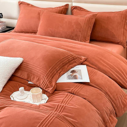 Parure de lit en flanelle moelleuse et de couleur unie (4 pièces)