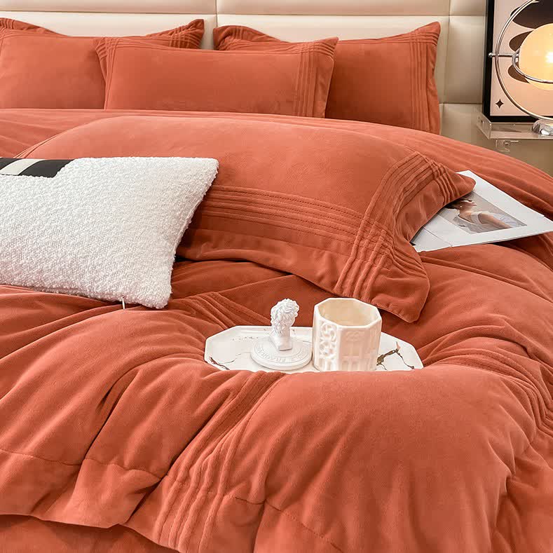Parure de lit en flanelle moelleuse et de couleur unie (4 pièces)