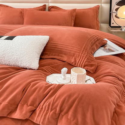 Parure de lit en flanelle moelleuse et de couleur unie (4 pièces)