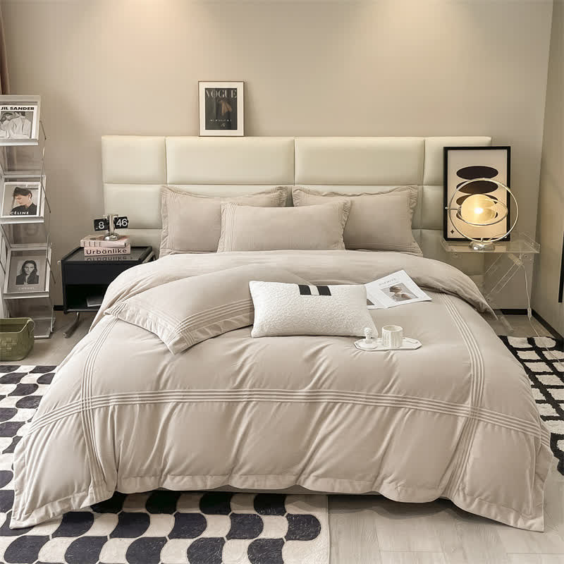 Parure de lit en flanelle moelleuse et de couleur unie (4 pièces)
