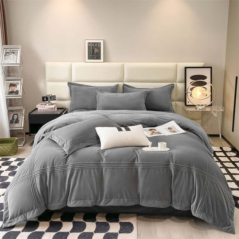 Parure de lit en flanelle moelleuse et de couleur unie (4 pièces)
