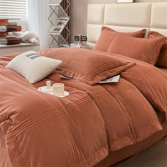 Parure de lit en flanelle moelleuse et de couleur unie (4 pièces)