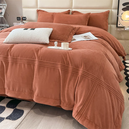 Parure de lit en flanelle moelleuse et de couleur unie (4 pièces)